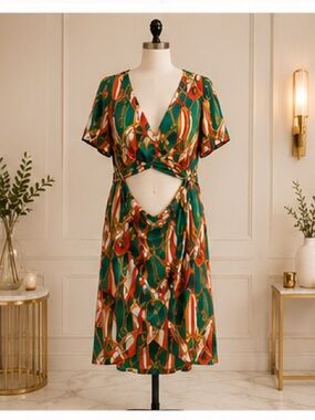 Green & Orange Cutout Midi Dress